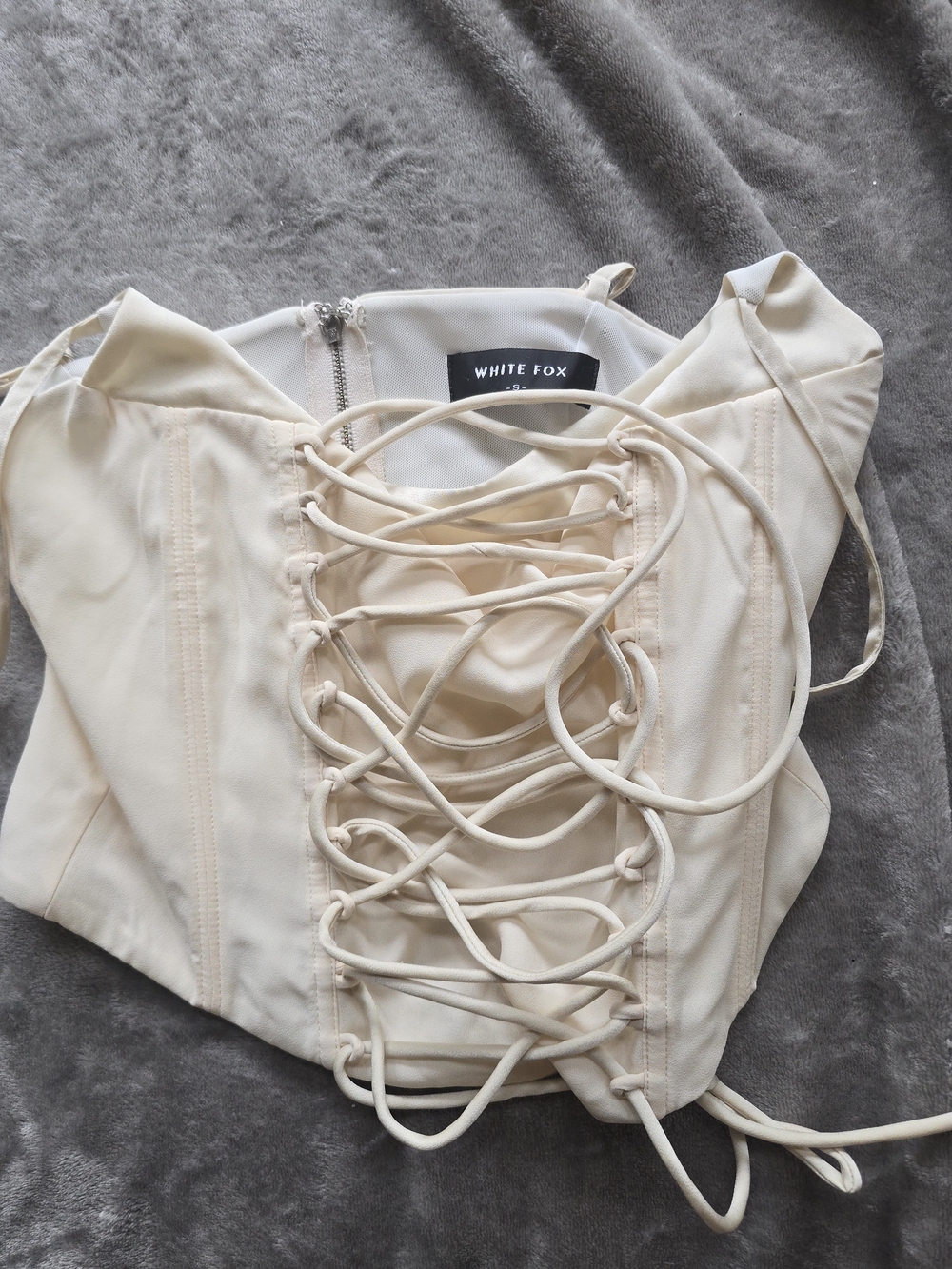 White Fox Boutique Cream Lace-Up Corset Crop Top
